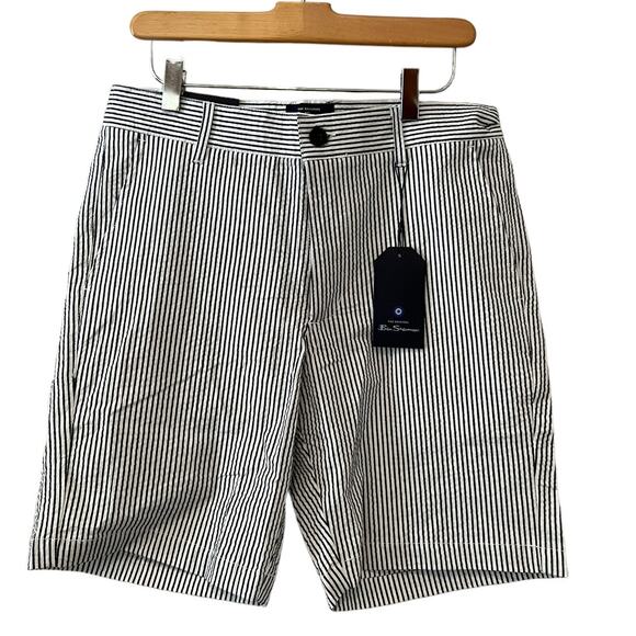 Ben Sherman Classic Flat Front Seersucker Shorts Navy White 30 - Picture 1 of 8